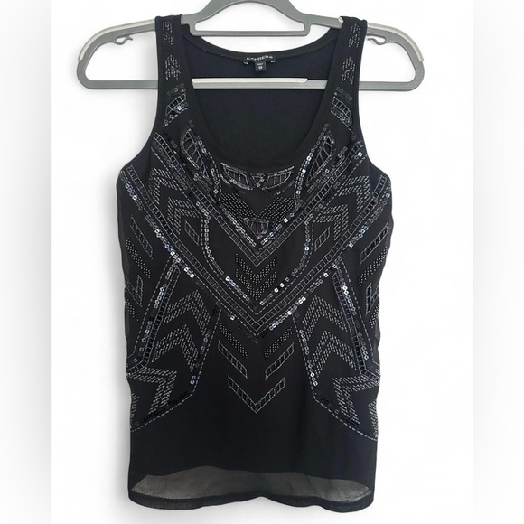 Express Tops - Express Black Sequin beaded Tank Top